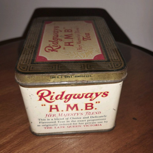 Vintage Ridgways H.M.B. metal tea tin used