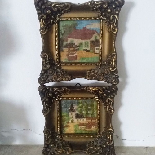 Embroidered paintings like new, 60s pack, 127x69 64x54 12x12