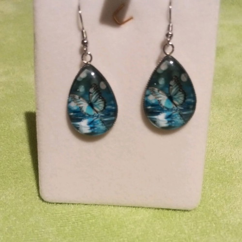 Steel earrings with turquoise butterflies new