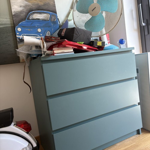 MALM chest of drawers with 3 drawers dark turquoise like new