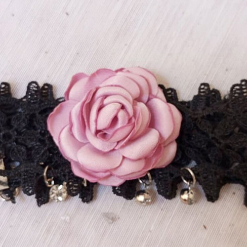 Lace choker new with pink rose and decorative elements