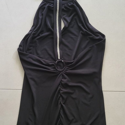 Backless vintage blouse with rhinestones like new, size S/M/L, black
