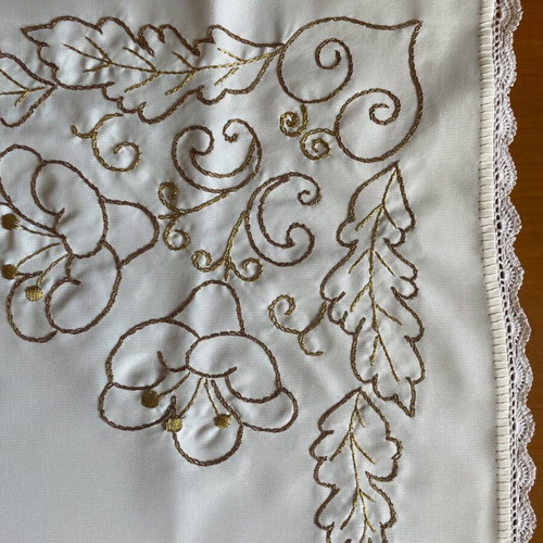 Handmade tablecloth with crochet lace used
