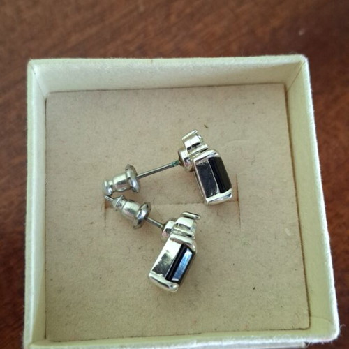 Steel stud earrings with black stone