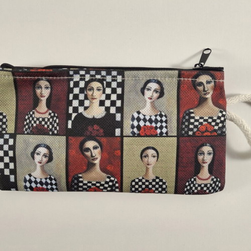 Handmade wallet with folk art design, new, black and white