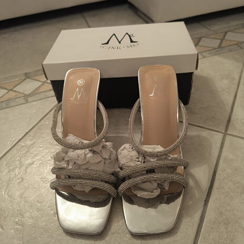 Silver sandals with rhinestones new, size 36