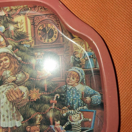 3 vintage metal trays 19.5×16cm, Christmas & butterfly theme, pack