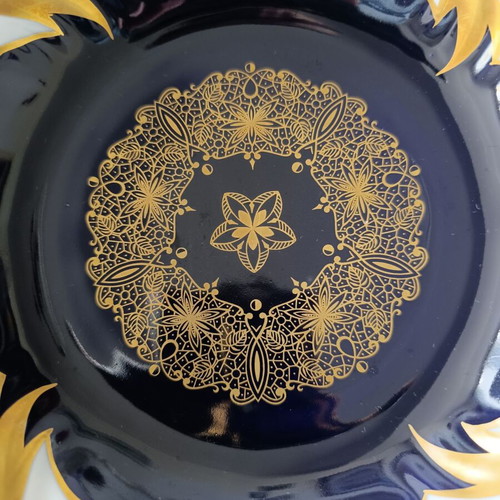 Weimar deep plate from German porcelain with blue cobalt and gold decoration like new