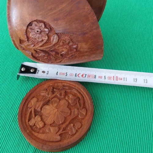Handmade wooden coasters like new, set of six with carved floral designs