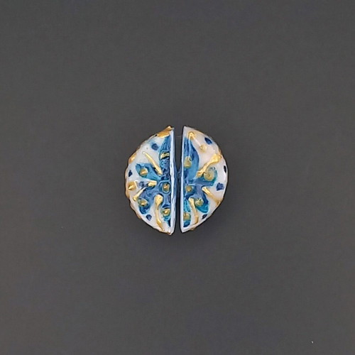 Handmade Ceramic Earrings with Painted Patterns and Glass Coating