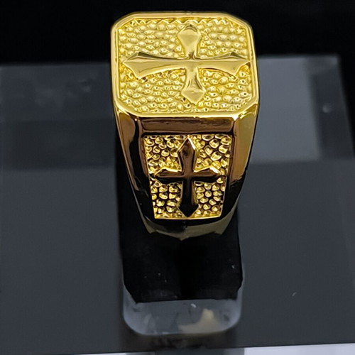 Men's ring cross gold tone statement ring new