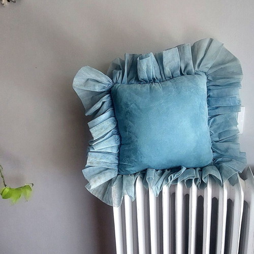 Velvet inflatable decorative pillow, vintage, sky blue