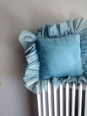 Velvet inflatable decorative pillow, vintage, sky blue
