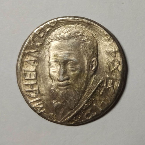 Michelangelo commemorative medal used, silver, collectible