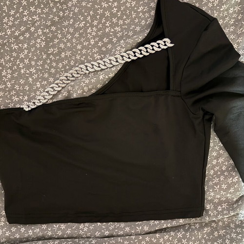 Shein black top with silver detail, size M