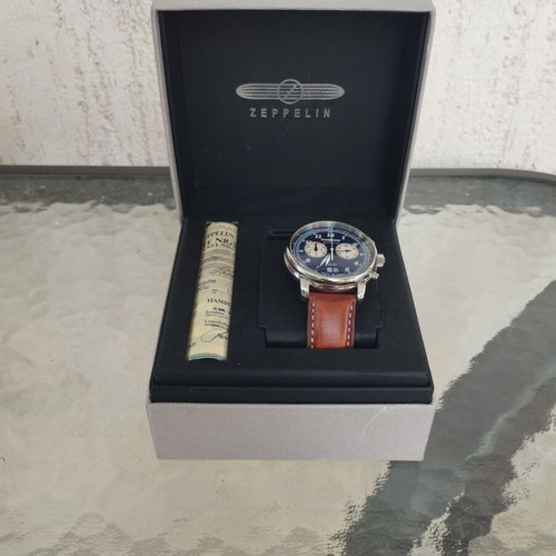 Zeppelin 8684-3 wristwatch like new, blue and brown