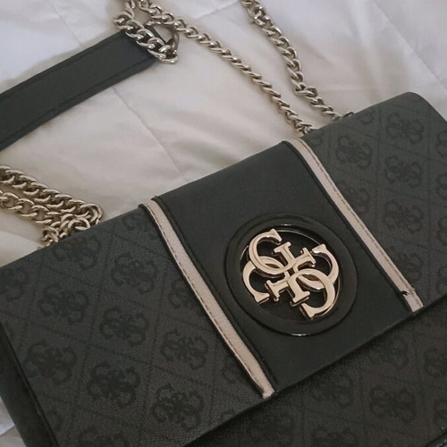 Guess shoulder bag used, black and grey with silver hardware