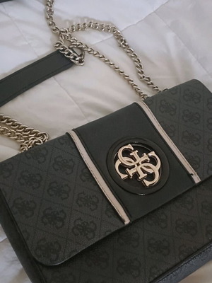 Guess shoulder bag used, black and grey with silver hardware