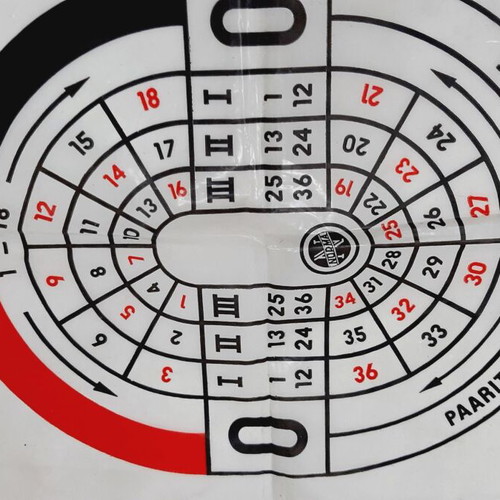 Vintage children's roulette game, like new, blue plastic, nylon mat