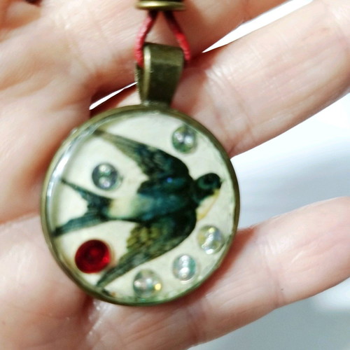 Swallow pendant handmade with epoxy resin on leather cord new