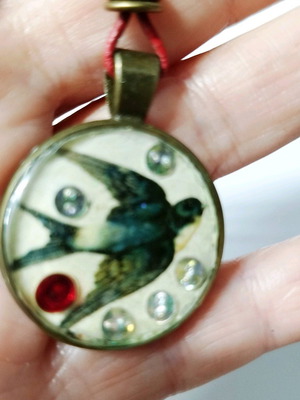 Swallow pendant handmade with epoxy resin on leather cord new