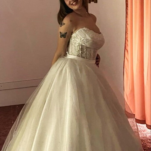 Wedding dress with sparkling strass bust Greek tailoring size large like new