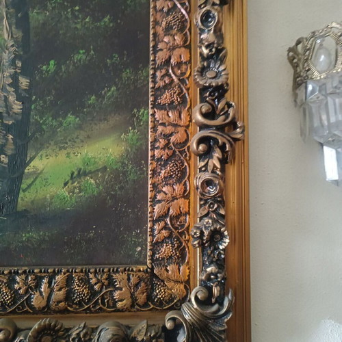 Oil painting with carved frame from the previous century, new
