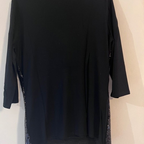 Joseph Janard black blouse with dark sequins, 3/4 sleeves, size S