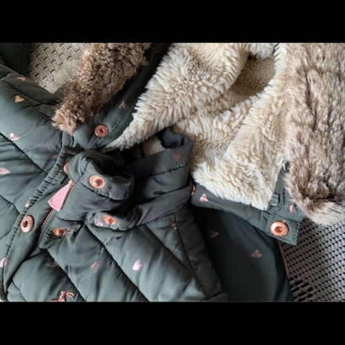 Jules green winter jacket with hood and fleece lining, size 128