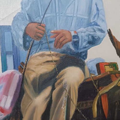 Oil painting on canvas used with wooden gold frame