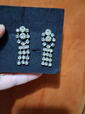 Vintage hanging earrings with rhinestones like new, silver