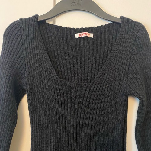 Midi dress warm black with wool, elastic size S