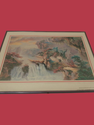 Watercolor Natural Landscape with Waterfall like new from Thailand