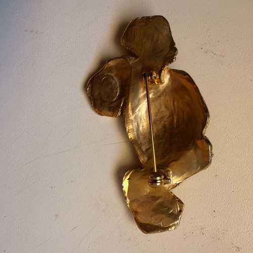 Handmade earrings and brooch set, clip-on earrings, gold tone