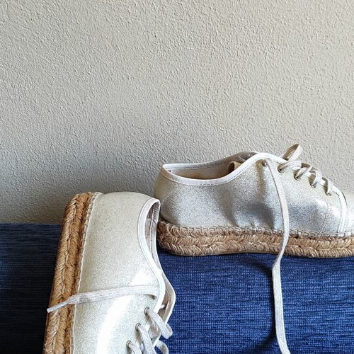 Ecostyle women's sneakers espadrilles silver glitter size 39 like new