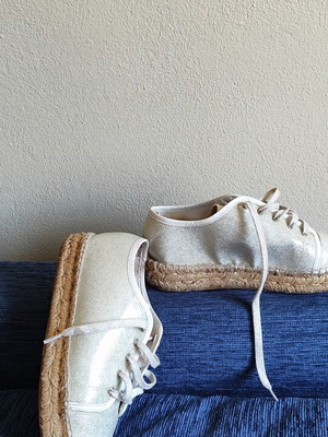 Ecostyle women's sneakers espadrilles silver glitter size 39 like new