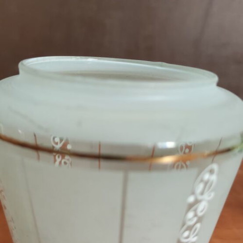 Vintage glass lampshade opaline with gilt trim and embossed design
