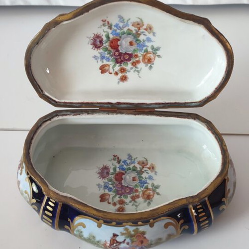 Sèvres Style Porcelain Jewelry Casket, Cobalt Blue with Gold