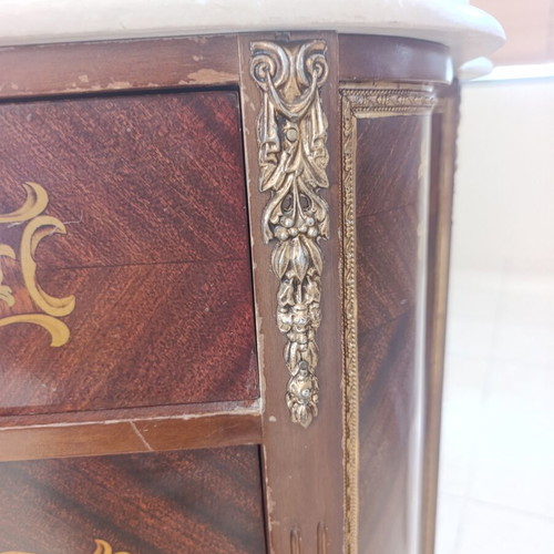 Vintage Louis XV Demilune Sideboard with Marquetry and Marble used