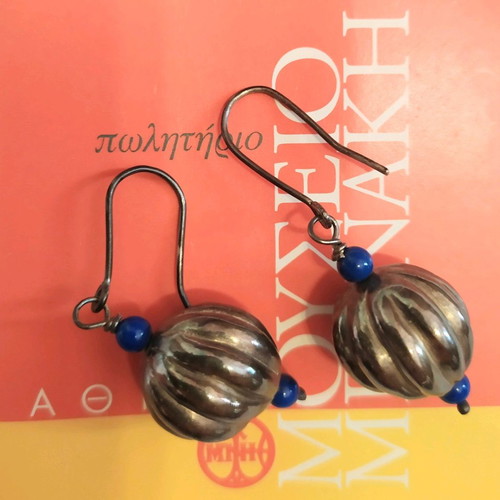Silver handmade earrings with lapis lazuli from Benaki Museum new