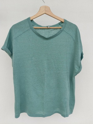 Λινό τοπ t shirt τιρκουάζ πράσινο small relaxed La Redoute σαν καινούργιο