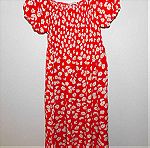  Midi κόκκινο φόρεμα off-shoulder με λουλούδια M/L