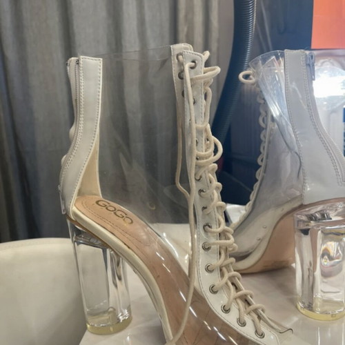 Transparent boots with 11cm heels like new, size 39
