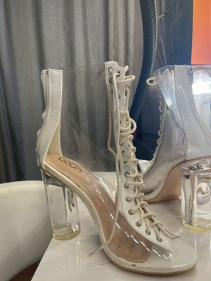 Transparent boots with 11cm heels like new, size 39