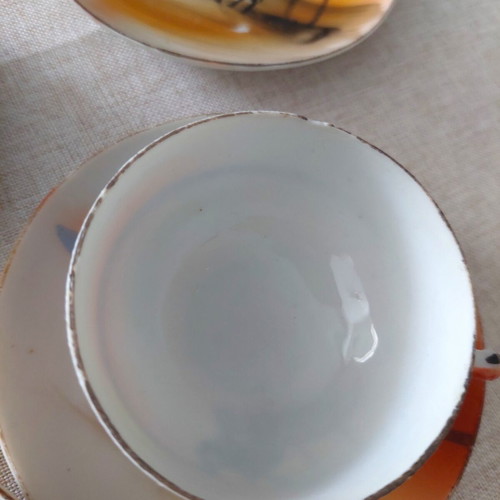 Vintage Japanese Porcelain Coffee Cups Set of 6 Used, Hand Painted