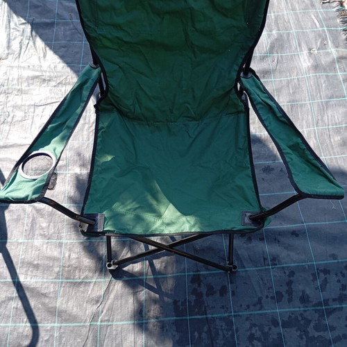 Folding beach chairs used, set of 3, blue and green