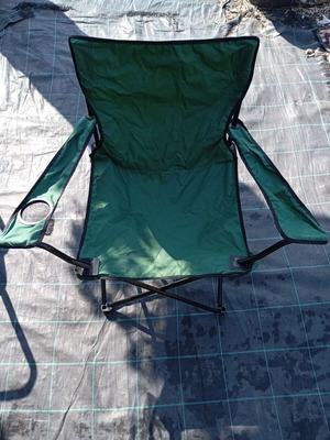 Folding beach chairs used, set of 3, blue and green