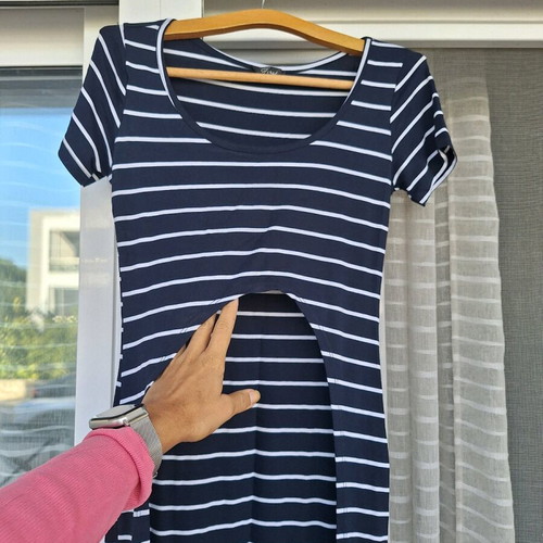 Asymmetric striped navy blouse like new, cotton