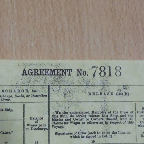 Agreement and account of crew of British ship Cutty Sark used