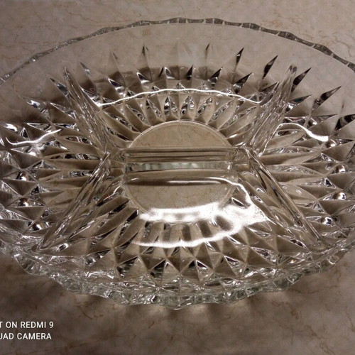 Glass oval platter like new for nuts with compartments